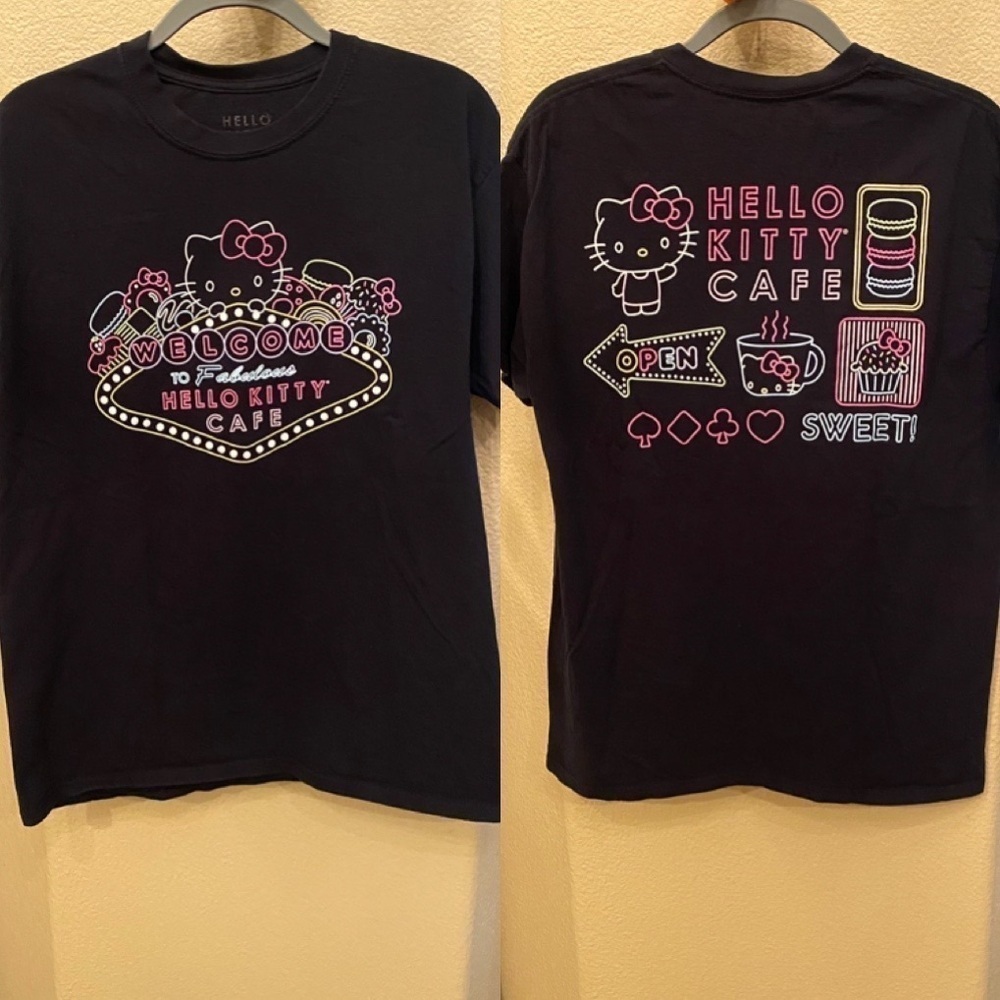 HELLO KITTY Cafe Black Graphic T-Shirt Size Large
